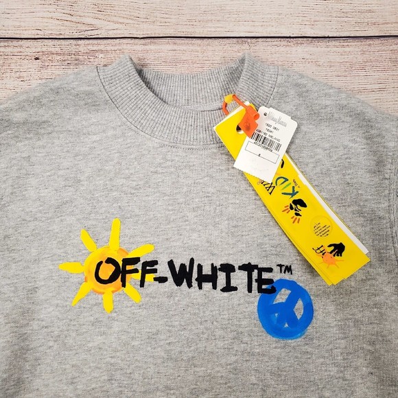 Off-White Kids Graphic Sun & Peace Logo Print High Neck Tee Sweatshirt S… - Picture 2 of 9
